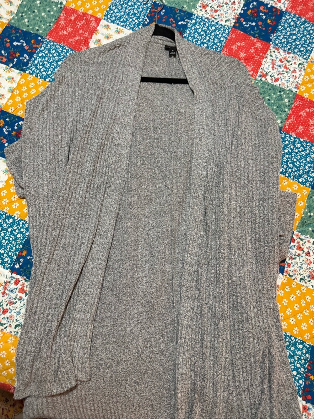 a.n.a Long Open-Front Ribbed Cardigan - Gray Heather